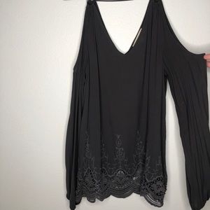 Cold Shoulder Grey Blouse with Embroidery